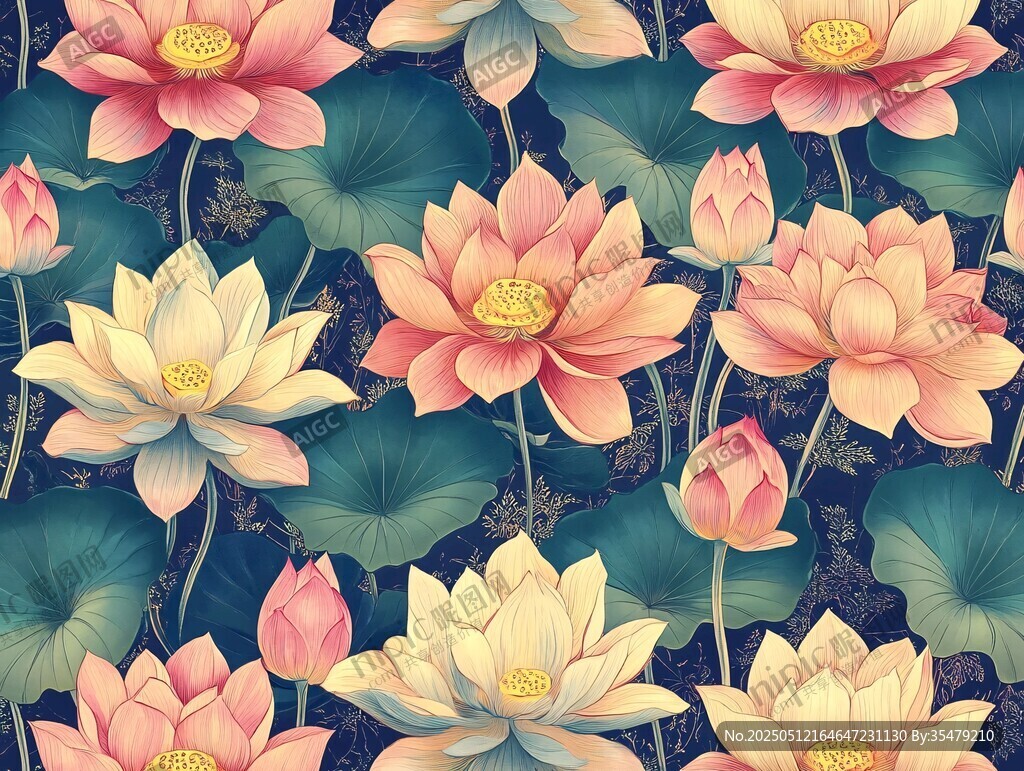 中式荷花图案背景图
