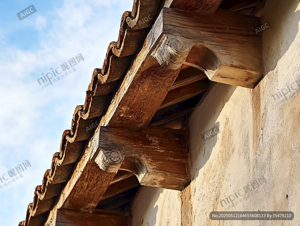 古建屋檐木雕细节特写