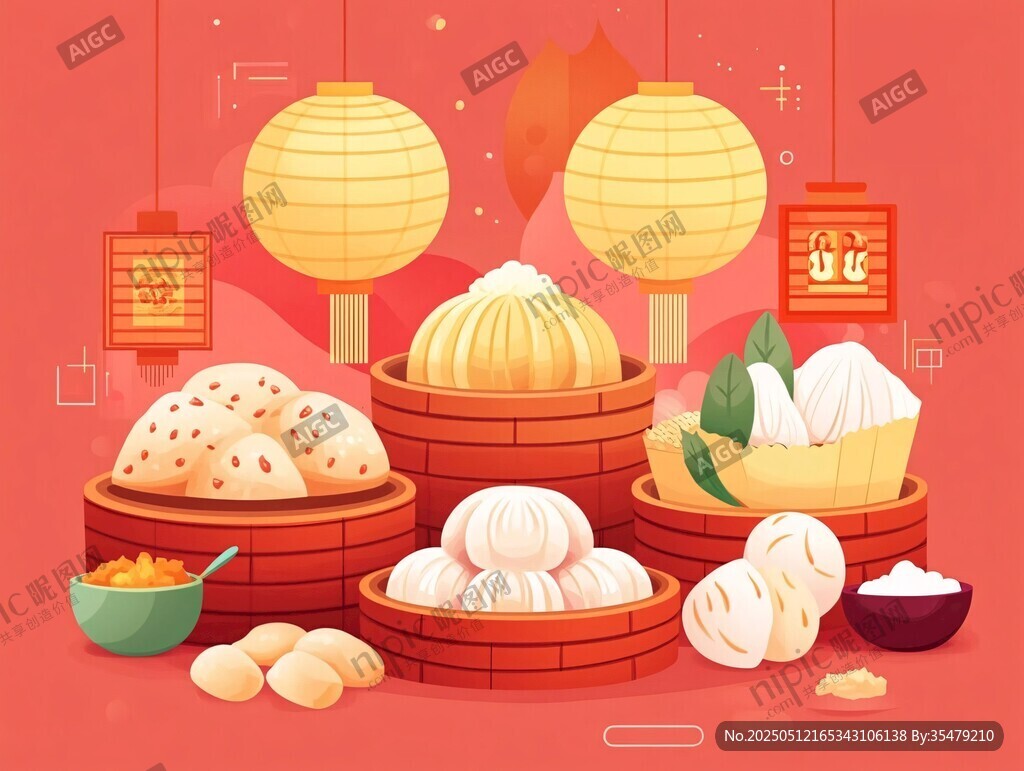 中式美味包子蒸笼贺佳节