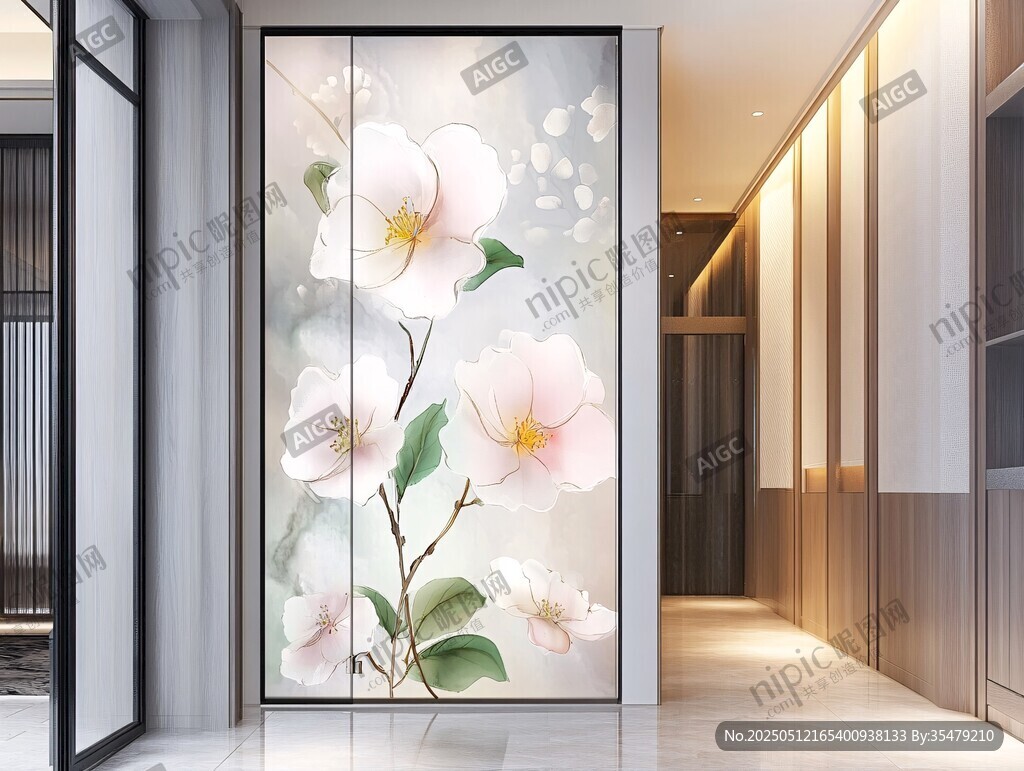 花卉玄关玻璃艺术装饰画