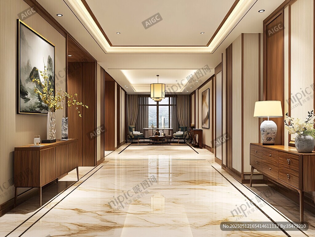 中式风格豪华走廊室内景