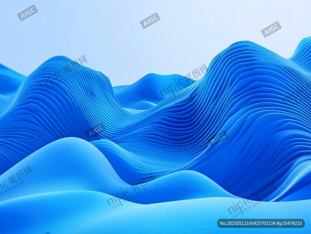 蓝色动感波浪抽象艺术图