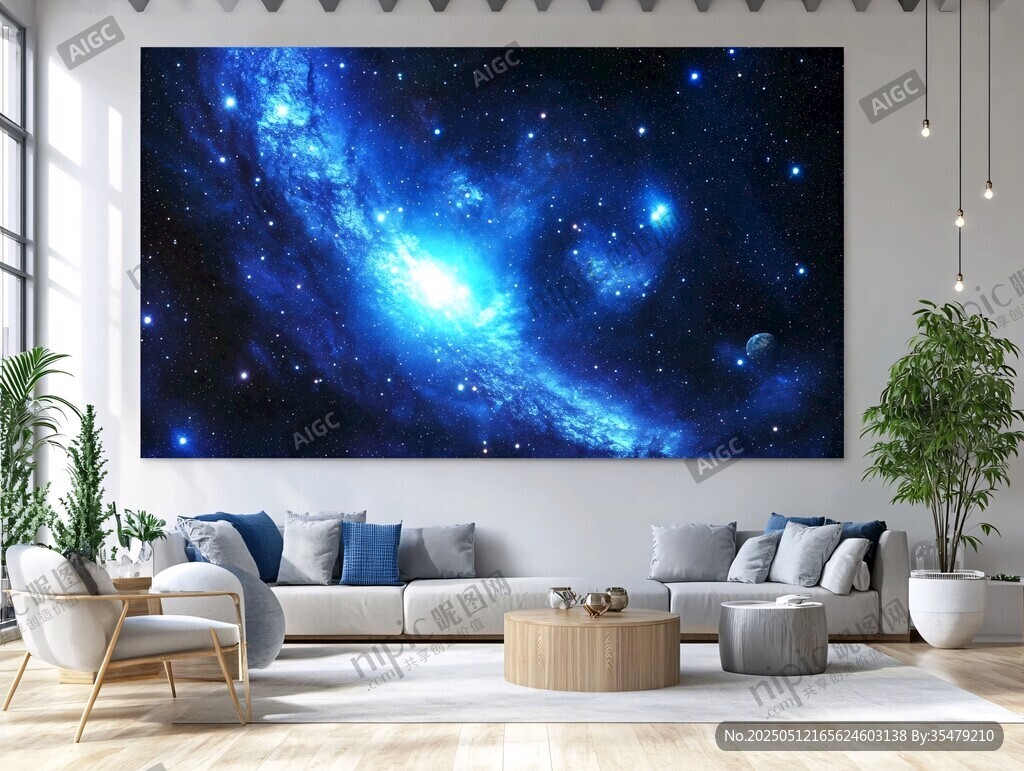 星空壁画装点现代客厅
