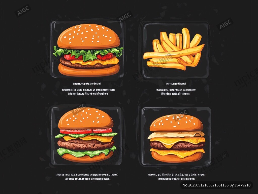美味汉堡薯条组合插画