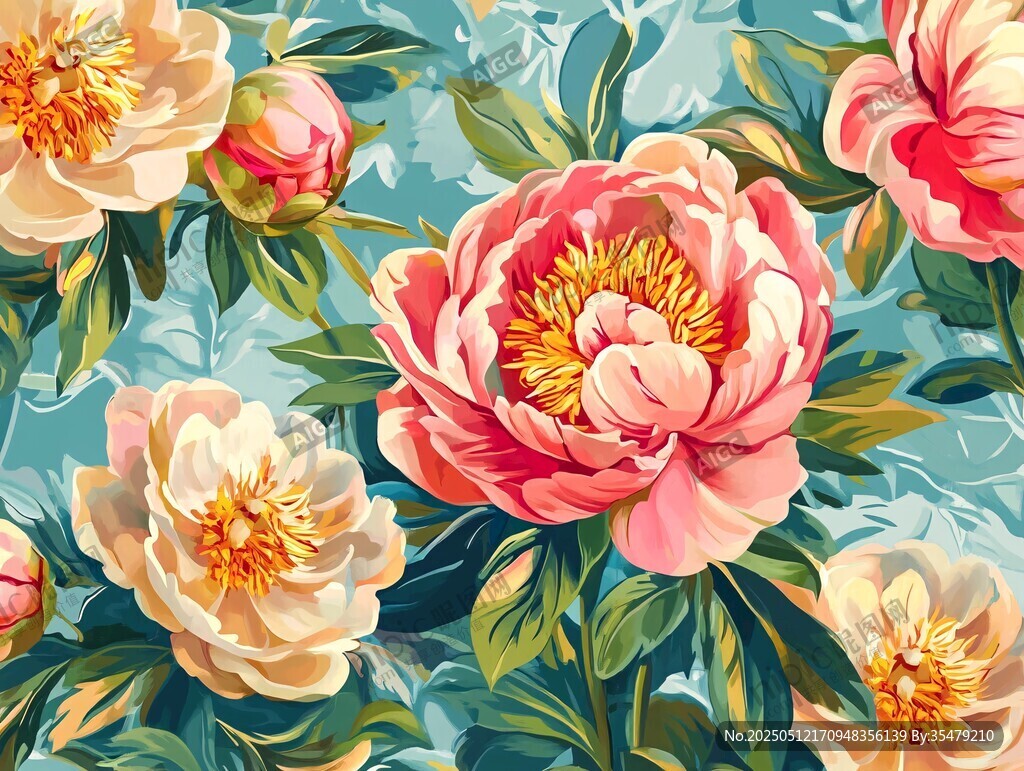 复古风牡丹花卉图案