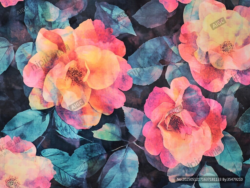 水彩花卉图案 绚烂花朵