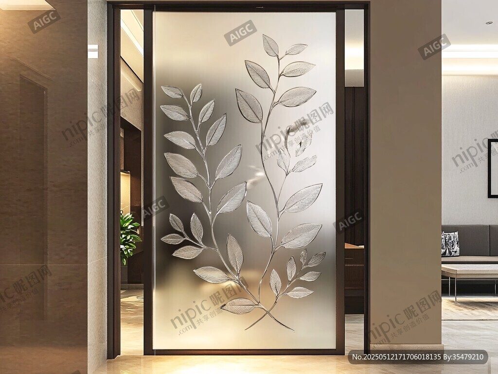 叶花玻璃屏风 精致家居风