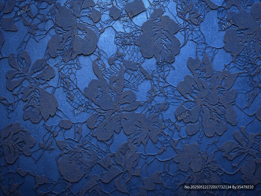 蓝色蕾丝花纹布料纹理