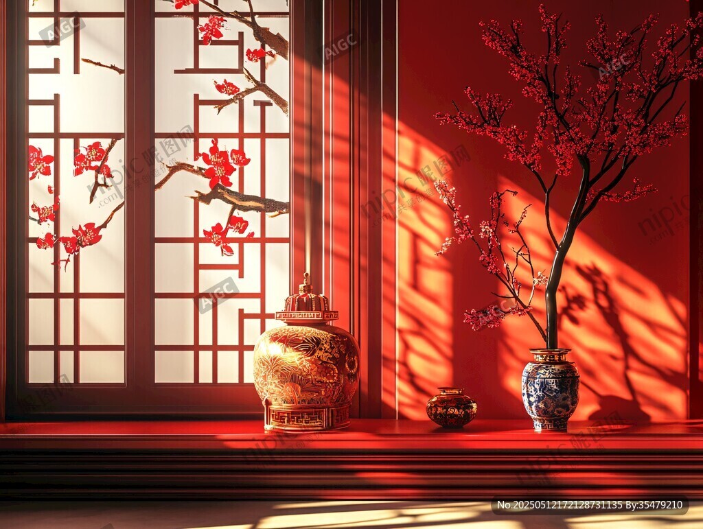 中式窗景下的雅致摆件