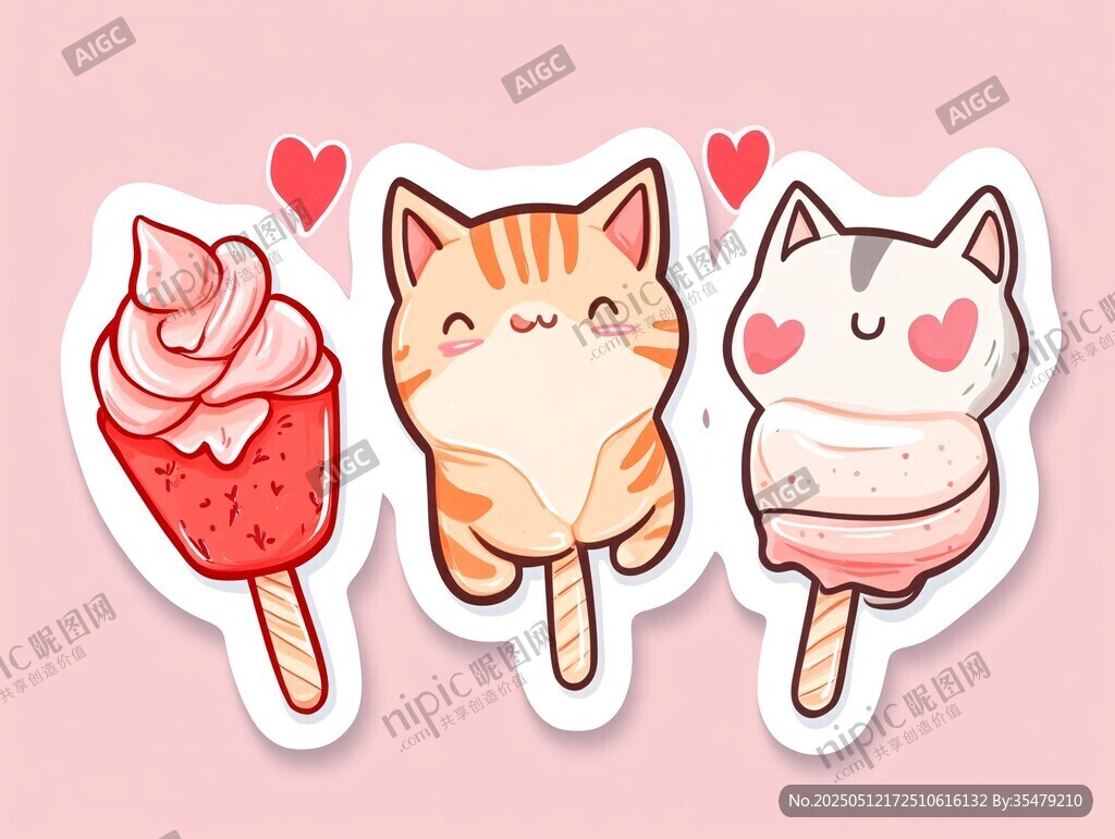 可爱猫咪冰淇淋贴纸