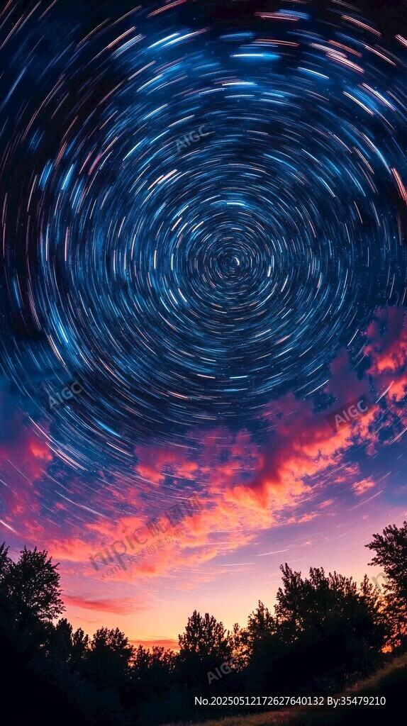 星轨下的绚烂黄昏美景