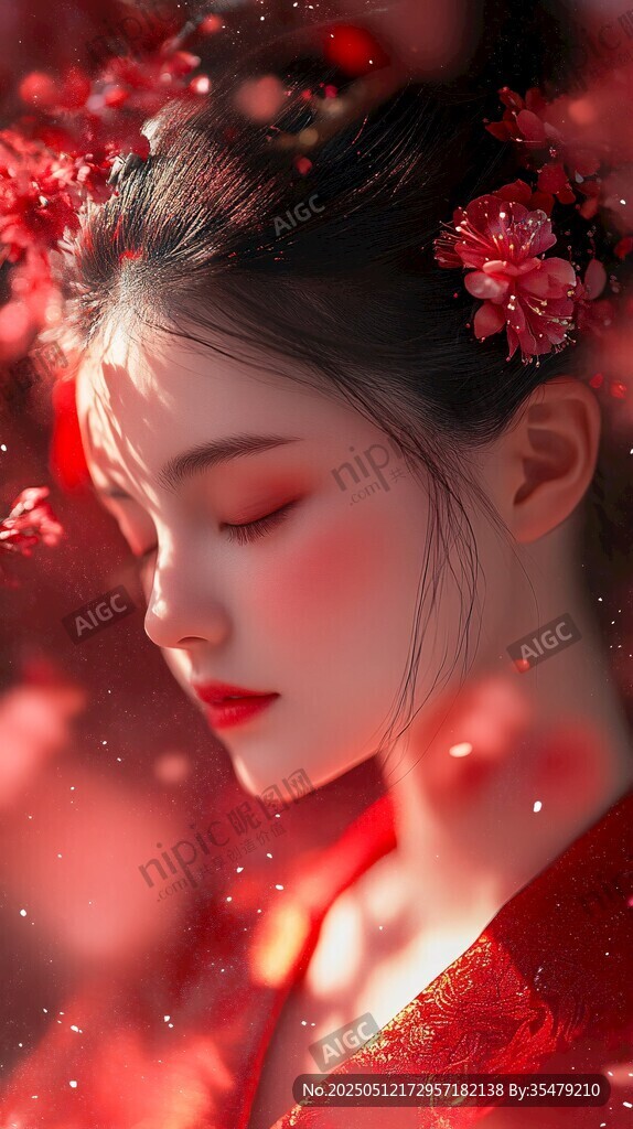红衣佳人 花饰添娇
