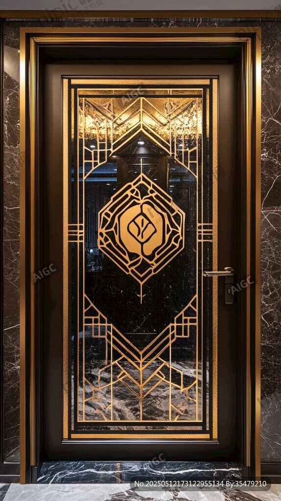 奢华黑金几何图案装饰门