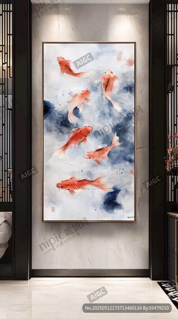 中式玄关锦鲤挂画装饰