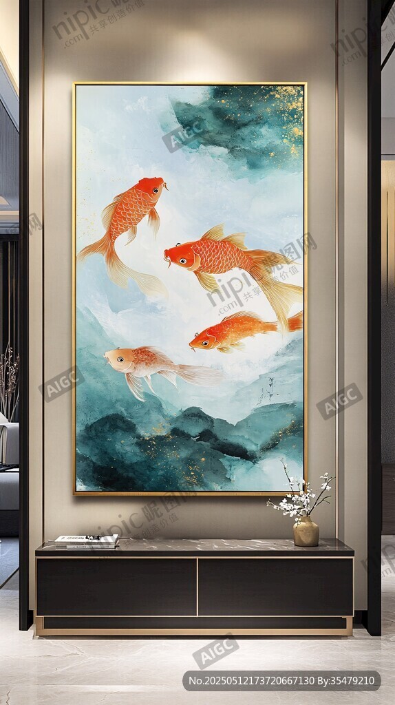 中式玄关锦鲤装饰画