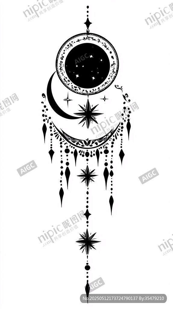 梦幻星月捕梦网图案设计