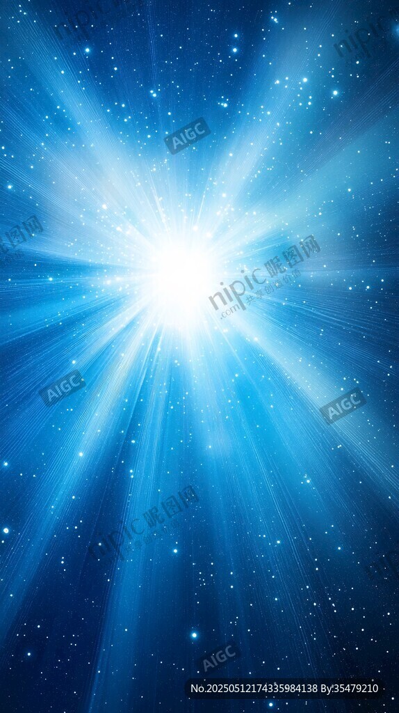 蓝色星空光芒闪耀背景图