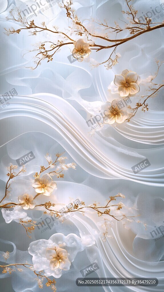 梦幻花枝绽 轻柔云雾绕