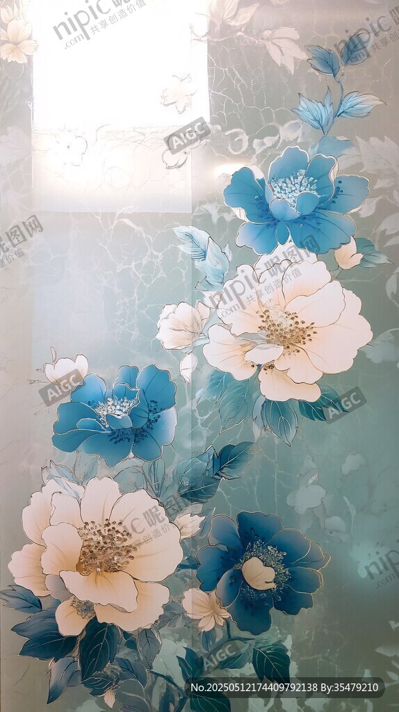 蓝白花卉雅致图案背景