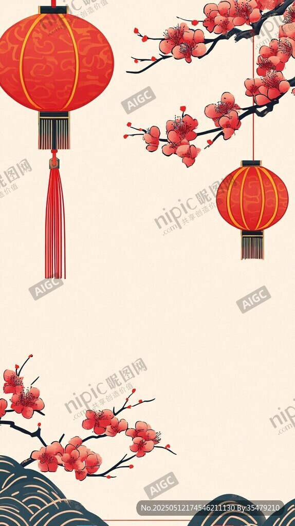 灯笼红梅贺新春