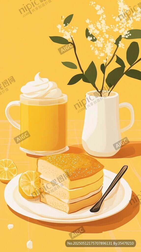 温馨下午茶甜点插画