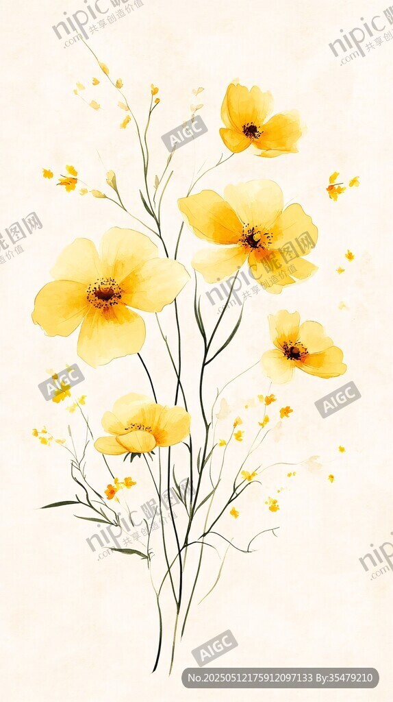 手绘黄色花卉清新插画