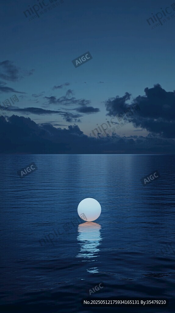 海上悬浮球体夜景梦幻画面