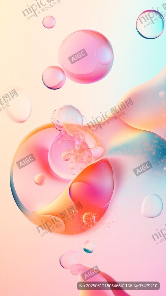 梦幻彩色气泡抽象艺术画面