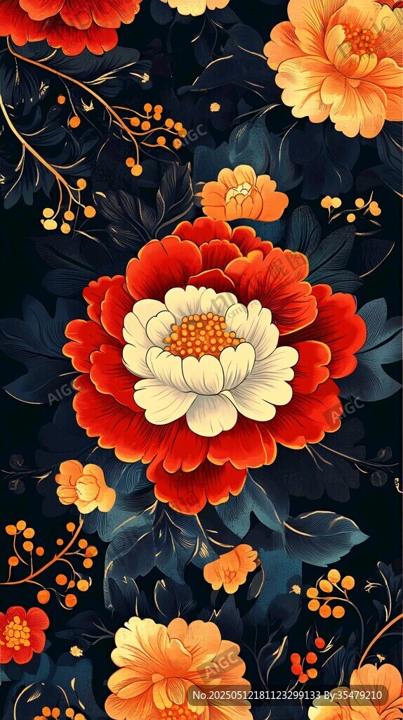 繁花锦簇中式花卉图案