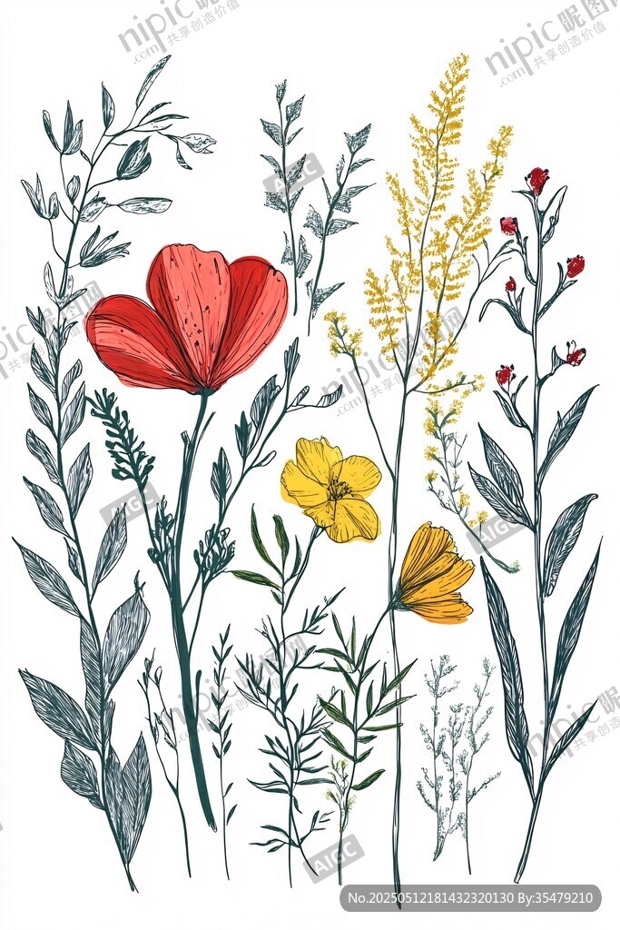 手绘花卉植物插画