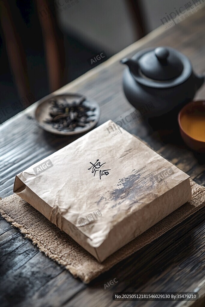 古朴茶包置于雅致茶桌