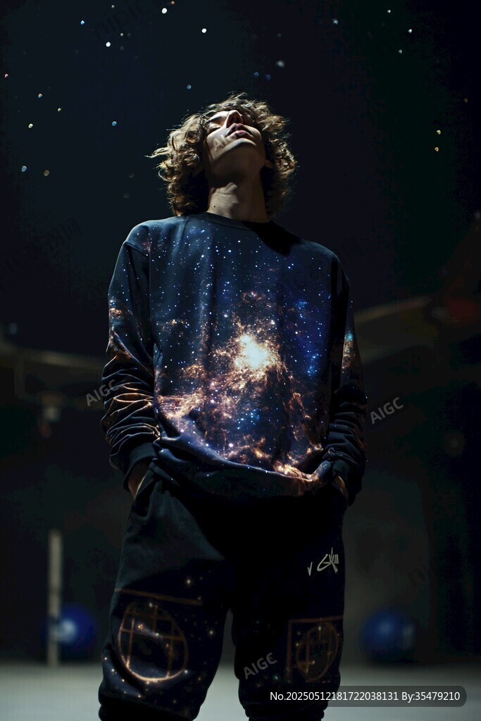 星空卫衣男子的酷炫瞬间