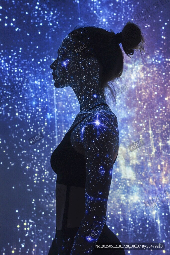 梦幻星空下的女性剪影
