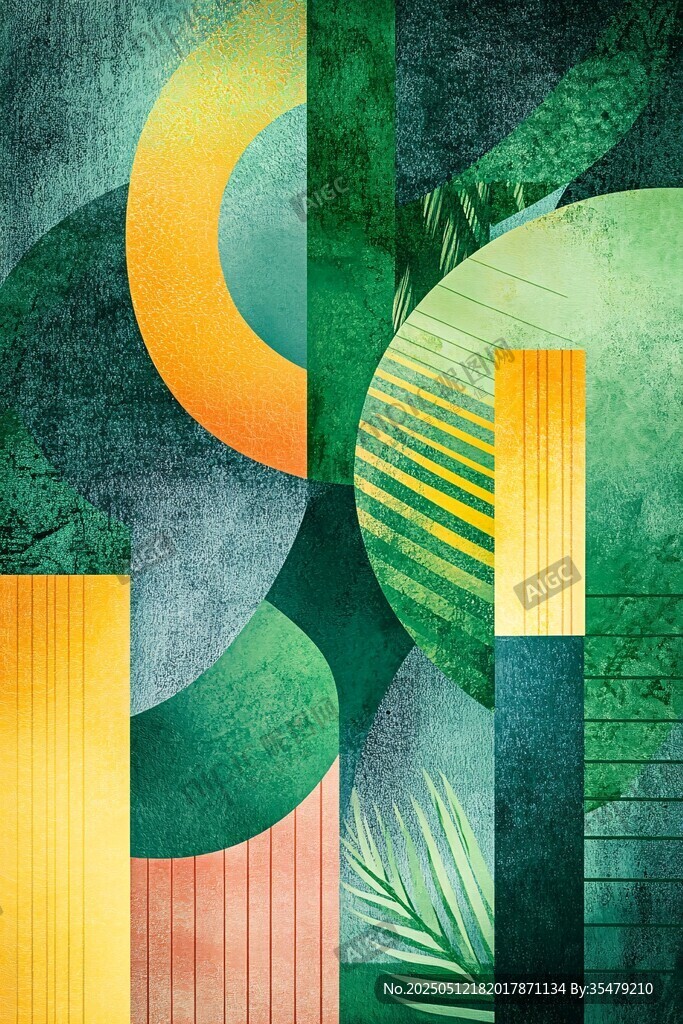 几何绿植抽象艺术插画
