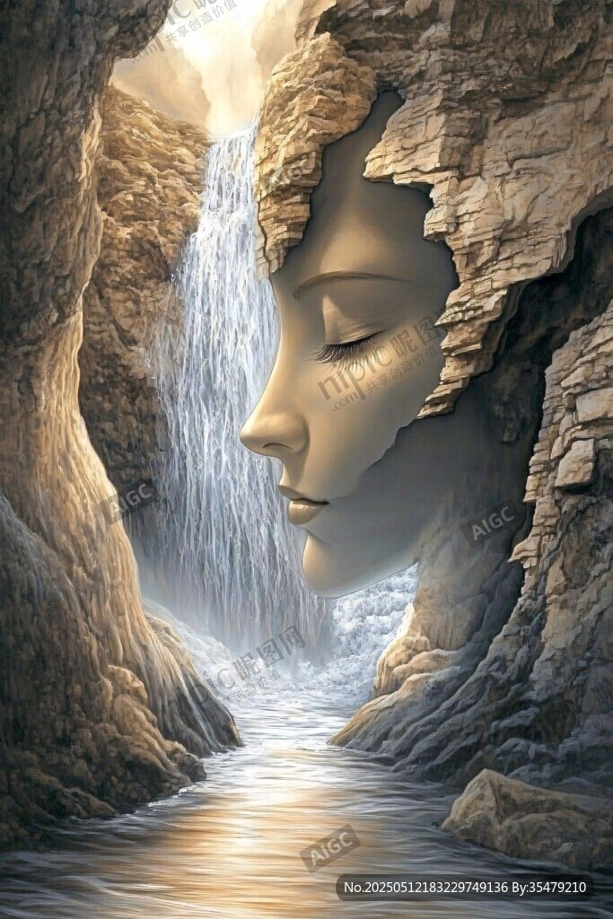 梦幻人脸瀑布奇幻景象