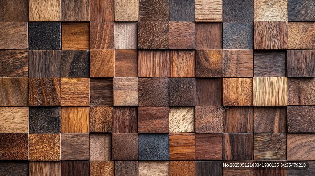 多彩木质方块拼接墙面