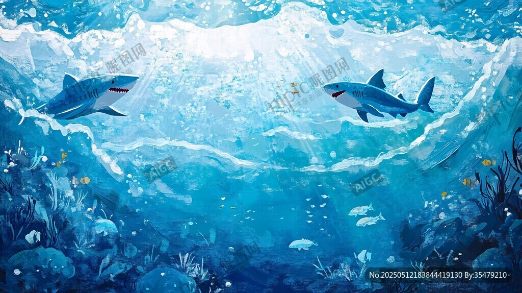 梦幻海底双鲨遨游场景