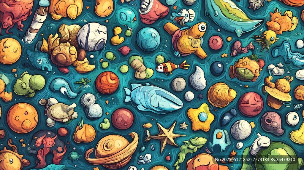 海洋奇幻生物多彩插画