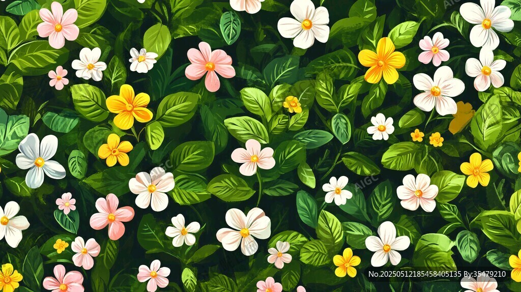 缤纷花卉绿叶背景图