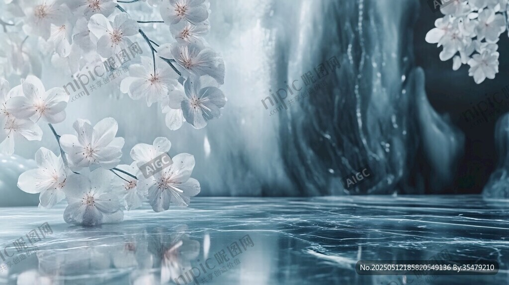 梦幻樱花与流动水幕景观