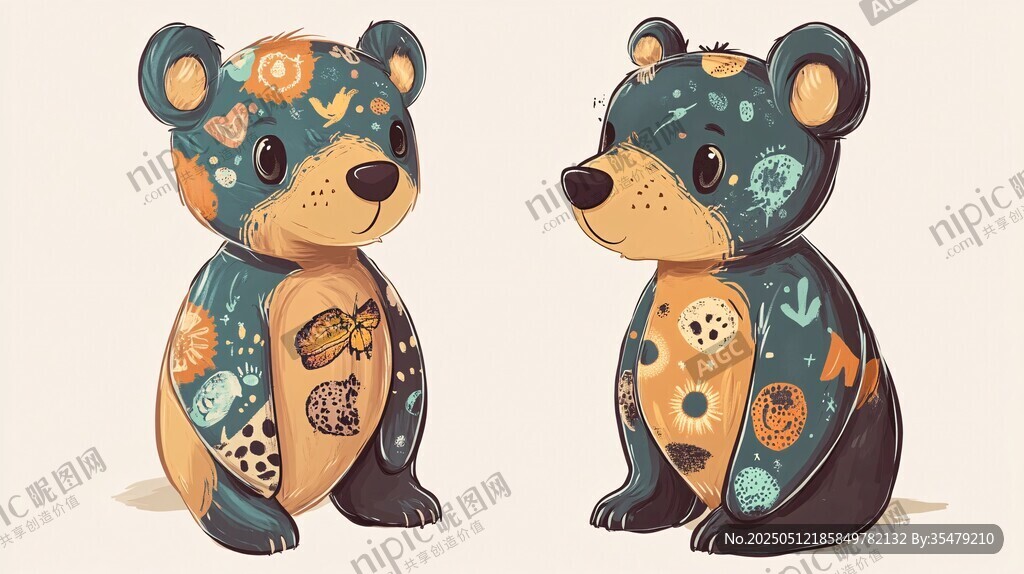 可爱花纹小熊插画