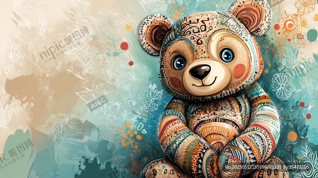 彩色花纹小熊插画