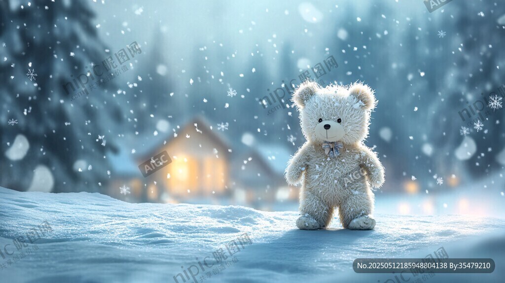 雪地中的孤独小熊