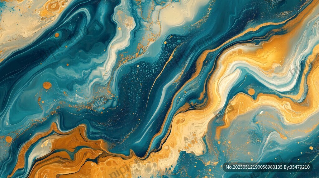 流体艺术蓝金抽象纹理图案
