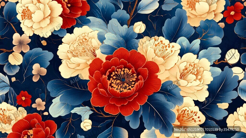 中式繁花图案 典雅花卉风