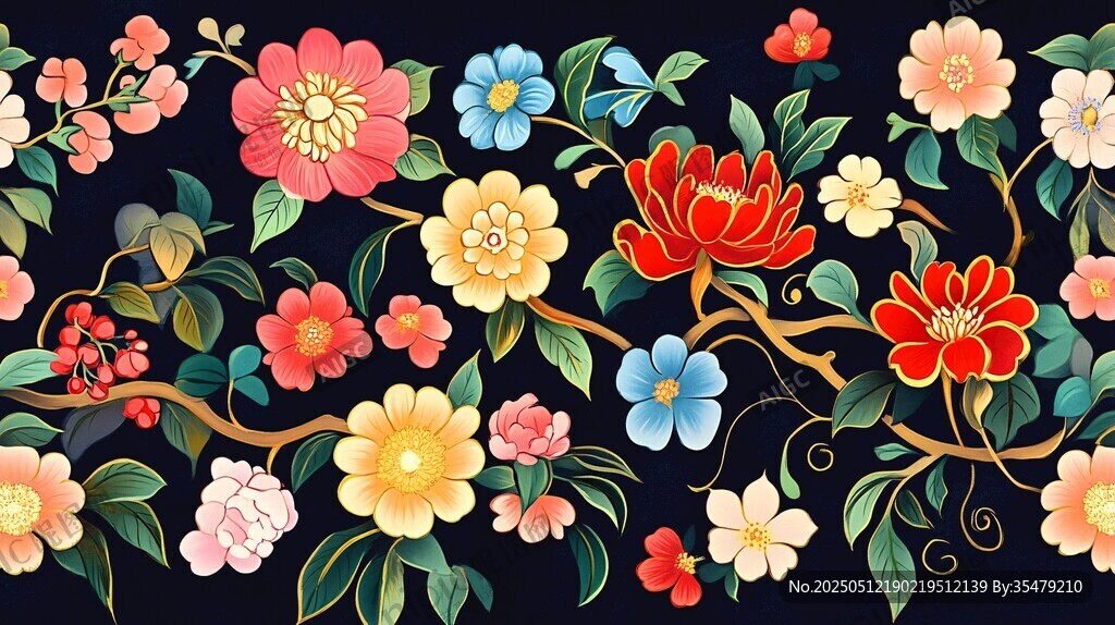 中式繁花锦簇花卉图案