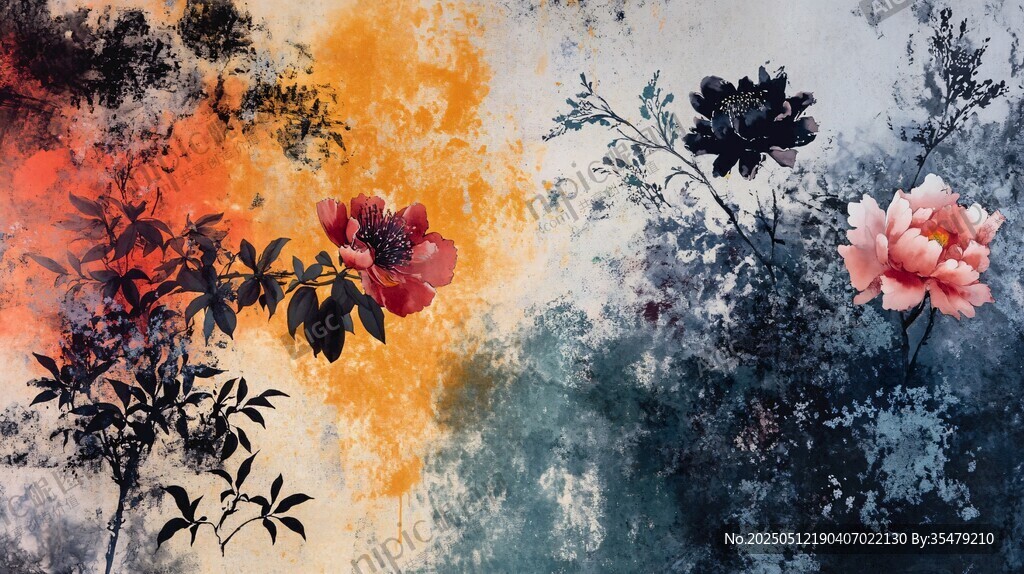 水墨花卉抽象艺术画作