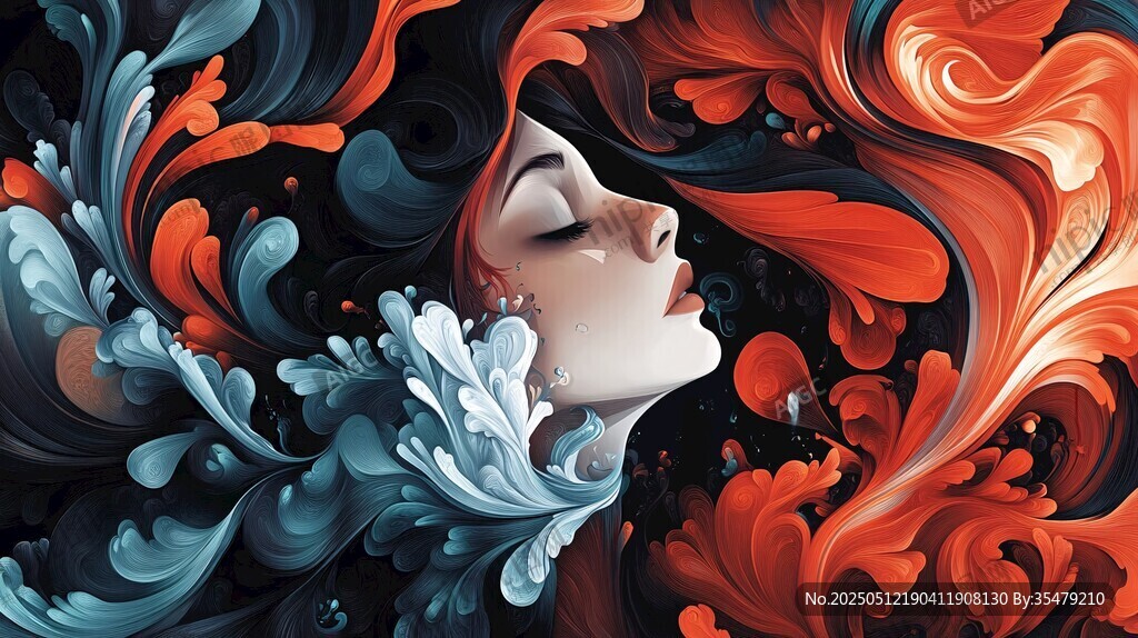 梦幻流体环绕的女性形象