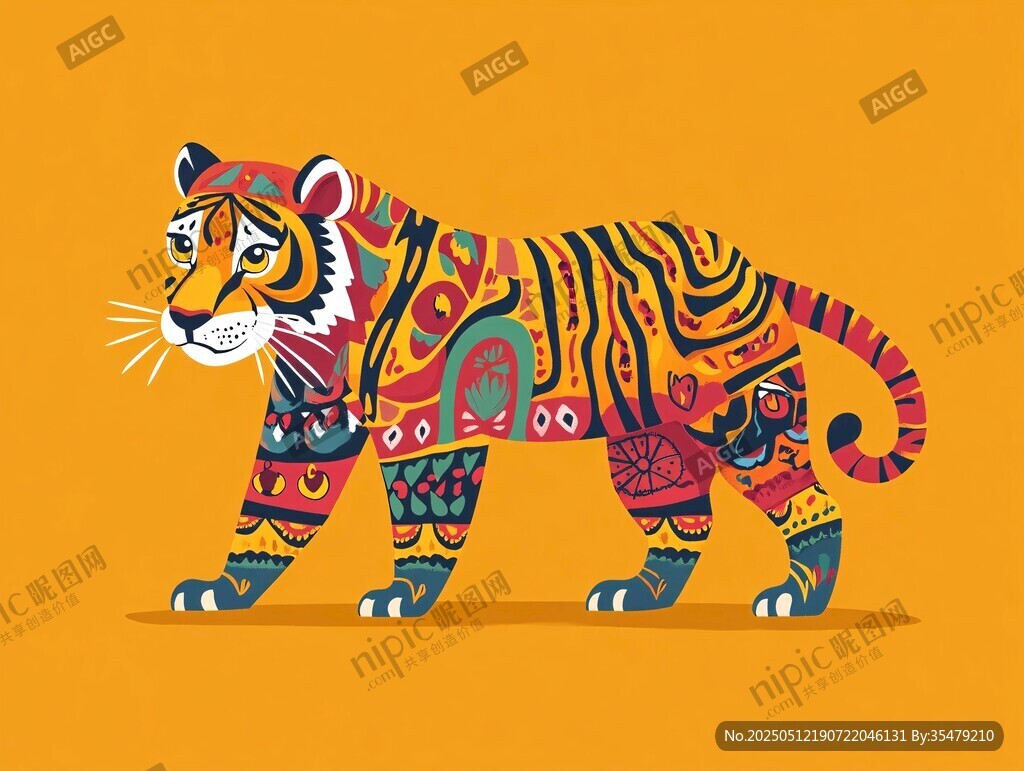 彩色花纹老虎插画图案