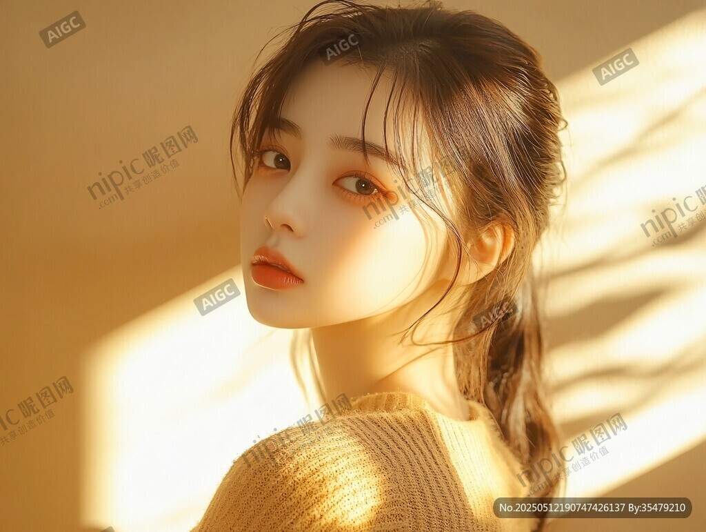 阳光下的温柔长发美少女